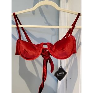❤ ZAFUL Red Wine Velvet Balconette Bikini ❤